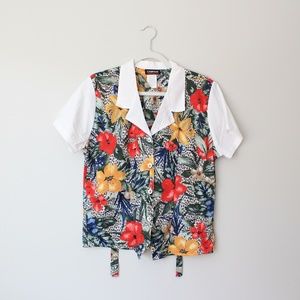 80s Floral Leopard Print Blouse, Size 12